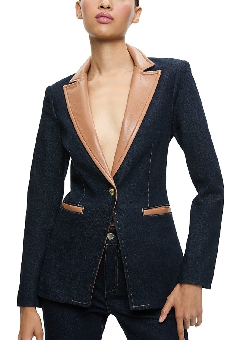 Alice + Olivia Alice and Olivia Breann Faux Leather Trim Blazer