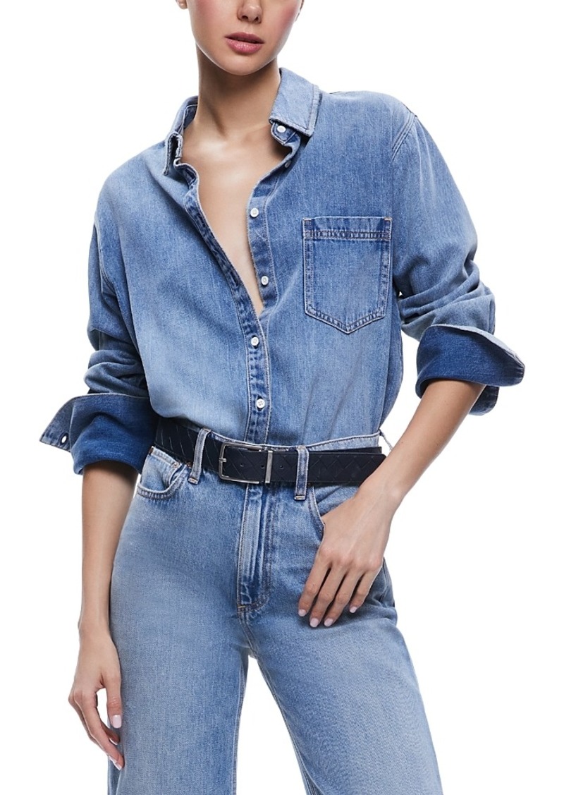 Alice + Olivia Alice and Olivia Finely Oversized Button Front Denim Shirt