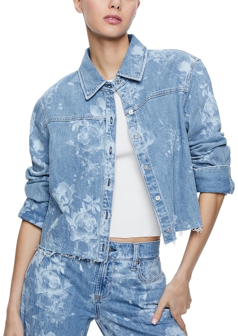 Alice + Olivia Alice and Olivia Floral Cropped Raw Hem Denim Jacket