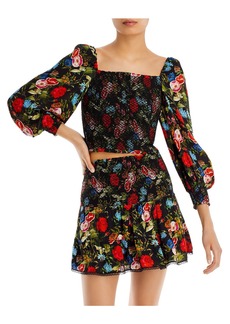 Alice + Olivia Alice and Olivia Floral Print Balloon Sleeve Smocked Top