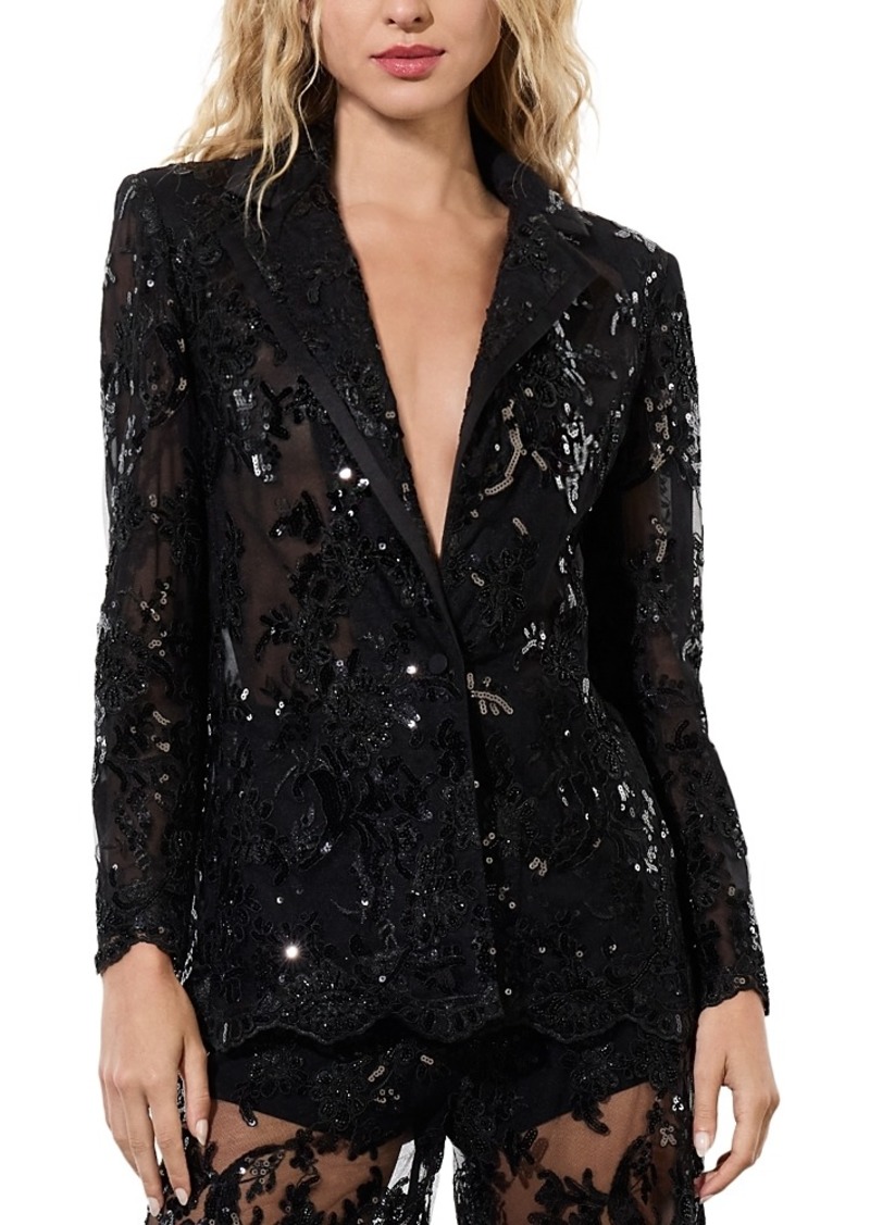 Alice + Olivia Alice and Olivia Judith Embellished Sheer Lace Notch Collar Blazer