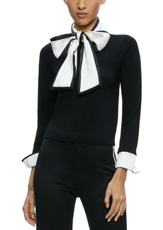Alice + Olivia Alice and Olivia Justina Wool Blend Contrast Bow Tie Top