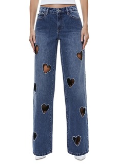 Alice + Olivia Alice and Olivia Karrie High Waist Embellished Heart Cutout Jeans in True Blues Dark