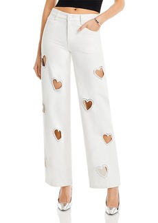 Alice + Olivia Alice and Olivia Karrie Mid Rise Embellished Heart Straight Jeans in Off White - 100% Exclusive