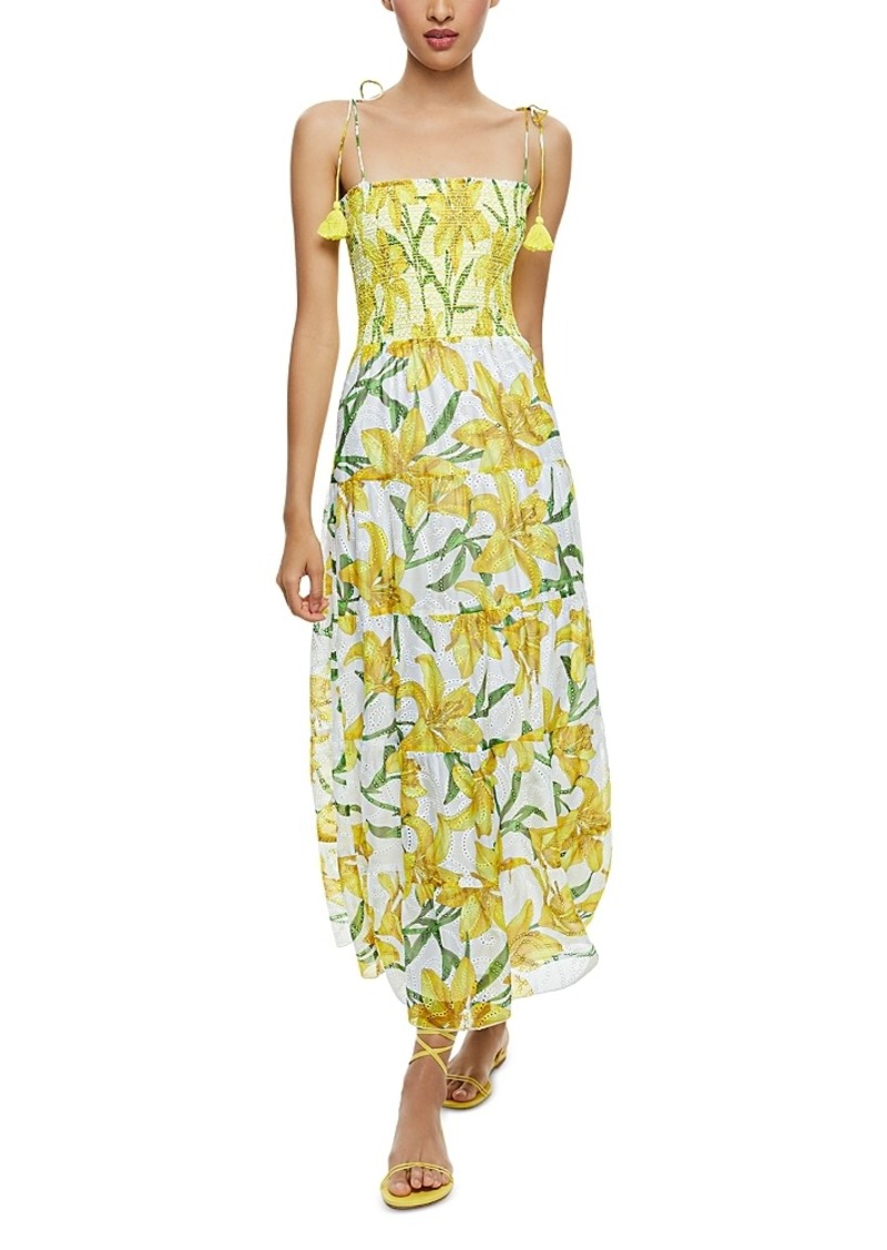 Alice + Olivia Alice and Olivia Marna Tiered Midi Tie Strap Dress