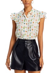 Alice + Olivia Alice and Olivia Martel Flutter Sleeve Silk Blouse