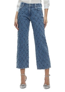 Alice + Olivia Alice and Olivia Weezy Quilted Embellished Cropped Jeans in Light Indigo