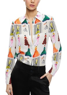 Alice + Olivia Alice and Olivia Willa Staceface Silk Long Sleeve Shirt