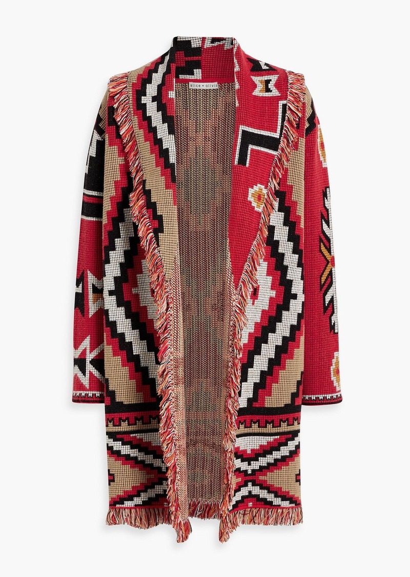 Alice + Olivia Alice Olivia - Astrid fringed jacquard-knit cardigan - Red - S