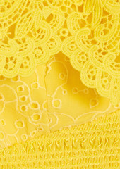 Alice + Olivia Alice Olivia - Bleeker cropped smocked broderie anglaise and guipure lace top - Yellow - S