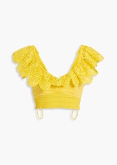 Alice + Olivia Alice Olivia - Bleeker cropped smocked broderie anglaise and guipure lace top - Yellow - S
