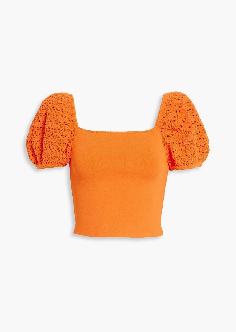 Alice + Olivia Alice Olivia - Caley crochet-paneled stretch-jersey top - Orange - L
