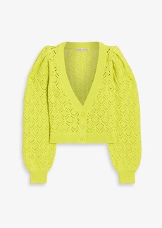 Alice + Olivia Alice Olivia - Cropped pointelle-knit cotton-blend cardigan - Green - L