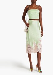 Alice + Olivia Alice Olivia - Tonia lace-paneled satin midi skirt - Green - US 6