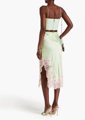 Alice + Olivia Alice Olivia - Tonia lace-paneled satin midi skirt - Green - US 6