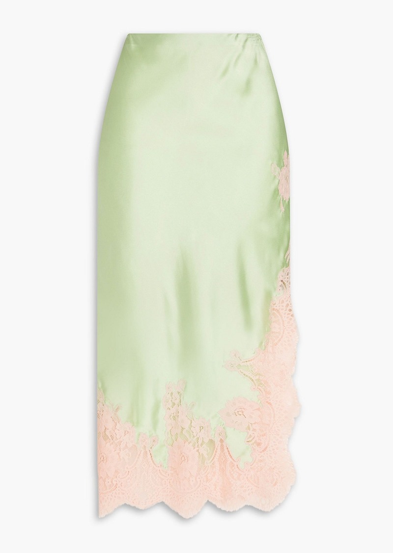 Alice + Olivia Alice Olivia - Tonia lace-paneled satin midi skirt - Green - US 6