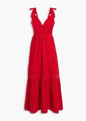 Alice + Olivia Alice Olivia - Levine smocked broderie anglaise cotton and linen-blend midi dress - Red - US 4