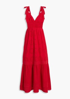 Alice + Olivia Alice Olivia - Levine smocked broderie anglaise cotton and linen-blend midi dress - Red - US 2