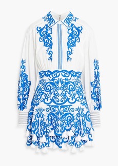 Alice + Olivia Alice Olivia - Loryn tasseled embroidered cotton-voile mini shirt dress - Blue - US 0