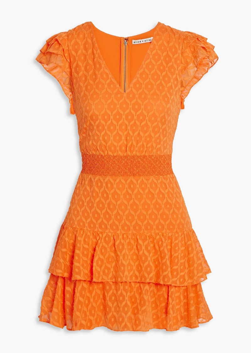 Alice + Olivia Alice Olivia - Markita smocked fil coupé silk and cotton-blend mini dress - Orange - US 6