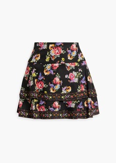 Alice + Olivia Alice Olivia - Marvis tiered floral-print cotton-blend mini skirt - Black - US 2