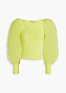 Alice + Olivia Alice Olivia - Abella organza-paneled ribbed-knit sweater - Yellow - XS