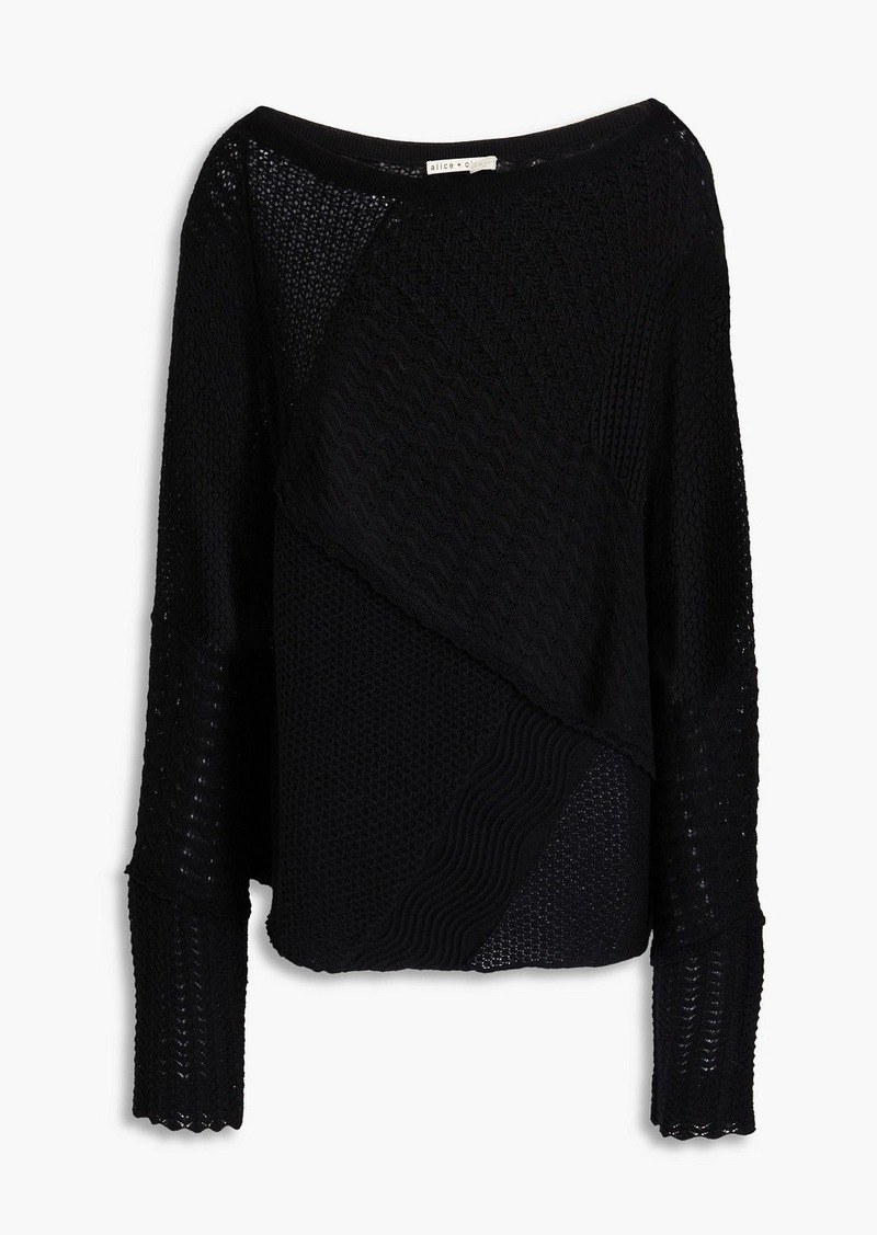 Alice + Olivia Alice Olivia - Pointelle-knit cotton-blend sweater - Black - S