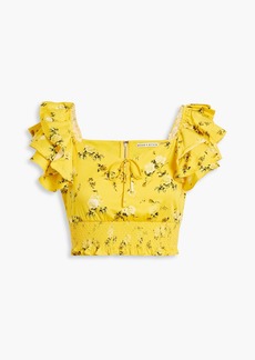 Alice + Olivia Alice Olivia - Shanae cropped floral-print cotton-blend poplin top - Yellow - S