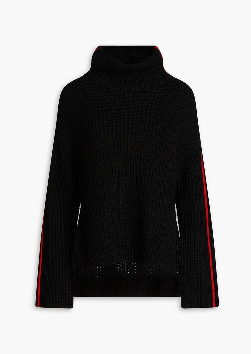 Alice + Olivia Alice Olivia - Striped ribbed wool-blend turtleneck sweater - Black - XS