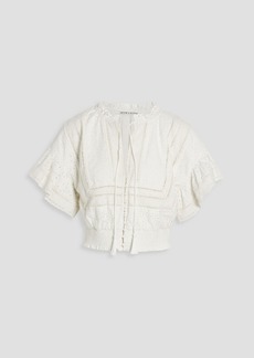 Alice + Olivia Alice Olivia - Tabitha smocked broderie anglaise cotton and linen-blend blouse - White - XL