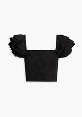 Alice + Olivia Alice Olivia - Tawny cropped ruffled broderie anglaise cotton and linen-blend top - Black - US 0