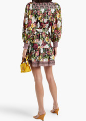 Alice + Olivia Alice Olivia - Tiffie shirred floral-print cotton-blend poplin mini shirt dress - Black - US 2