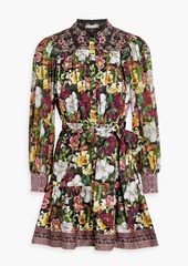 Alice + Olivia Alice Olivia - Tiffie shirred floral-print cotton-blend poplin mini shirt dress - Black - US 6