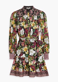 Alice + Olivia Alice Olivia - Tiffie shirred floral-print cotton-blend poplin mini shirt dress - Black - US 0