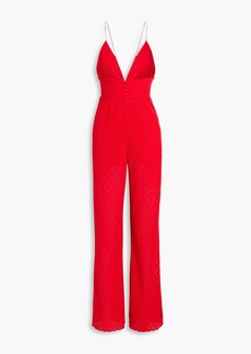Alice + Olivia Alice Olivia - Tilly smocked broderie anglaise wide-leg jumpsuit - Red - US 0