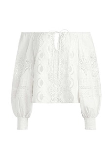 Alice + Olivia Alta Embroidered Off The Shoulder Blouse In White