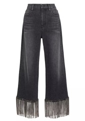 Alice + Olivia Amazing High-Rise Fringe Wide-Leg Boyfriend Crop Jeans