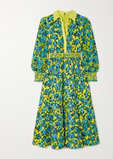 Alice + Olivia Anaya Smocked Floral-print Cotton-blend Midi Shirt Dress