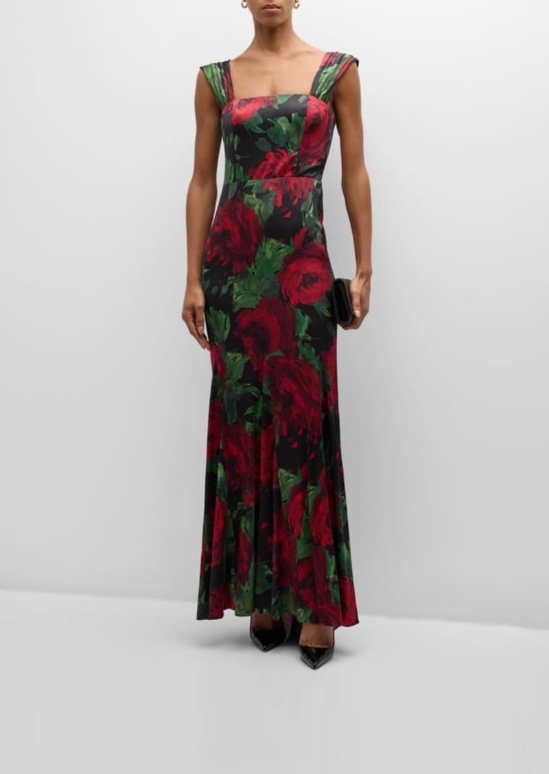 Alice + Olivia Arza Floral-Print Godet-Pleated Maxi Dress 