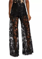 Alice + Olivia Athena Embellished Sheer Lace Wide-Leg Pants