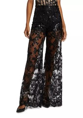 Alice + Olivia Athena Embellished Sheer Lace Wide-Leg Pants