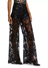 Alice + Olivia Athena Embellished Sheer Lace Wide-Leg Pants