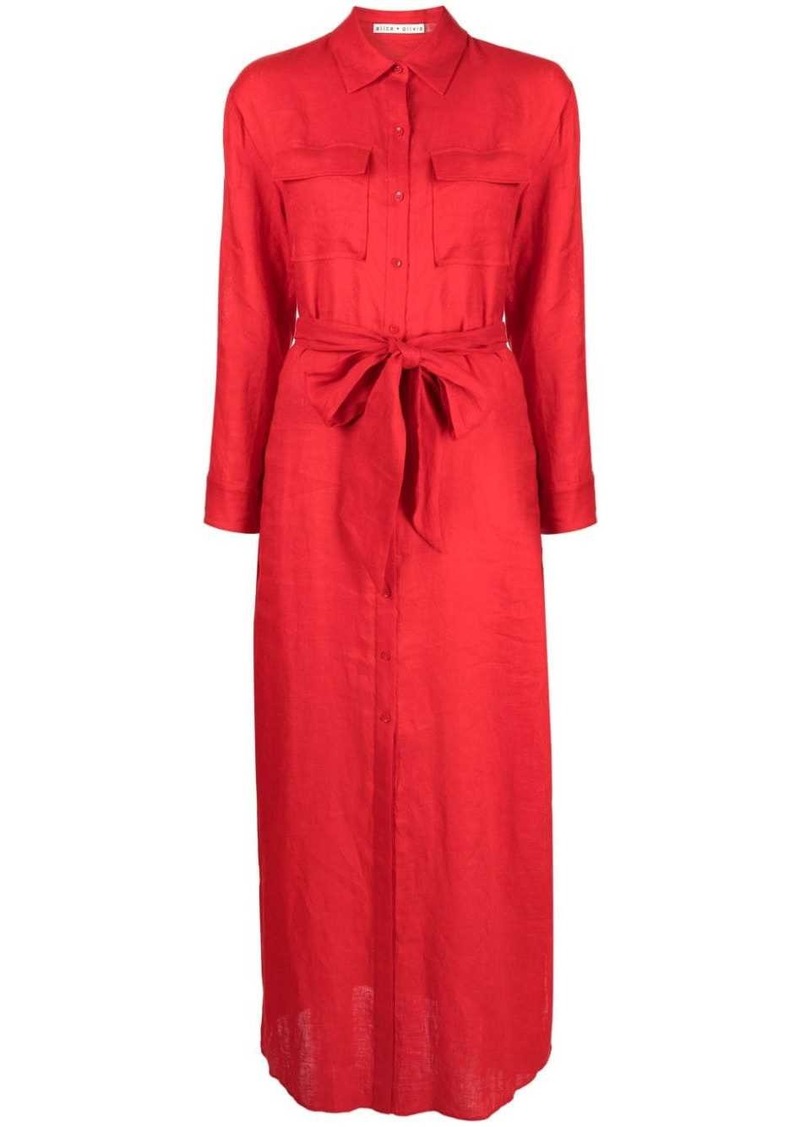 Alice + Olivia belted linen maxi shirtdress