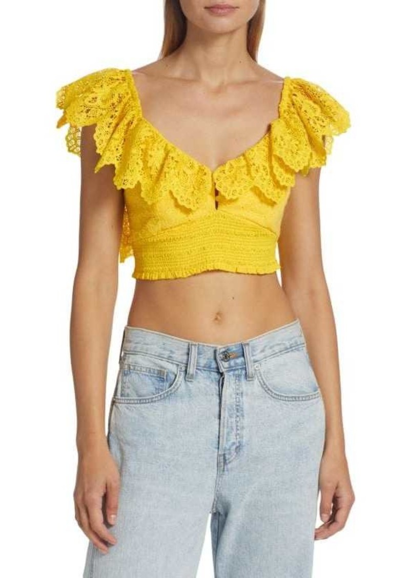 Alice + Olivia Bleeker Ruffled Lace Crop Top