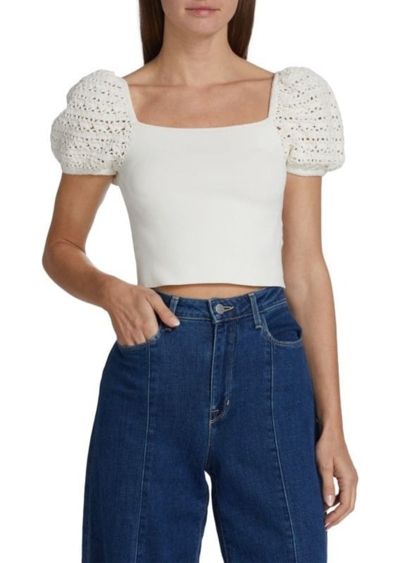 Alice + Olivia Caley Crochet Puff Sleeve Top