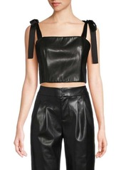 Alice + Olivia Cassidy Smocked Solid Faux Leather Top