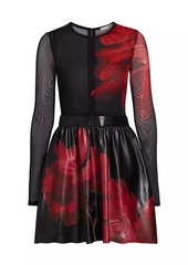 Alice + Olivia Chara Faux-Leather & Mesh Dress