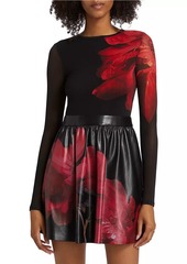 Alice + Olivia Chara Faux-Leather & Mesh Dress