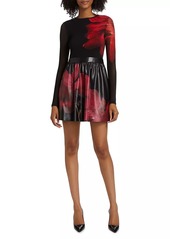 Alice + Olivia Chara Faux-Leather & Mesh Dress