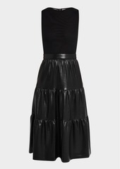 Alice + Olivia Chara Sleeveless Tiered Vegan Leather Midi Dress